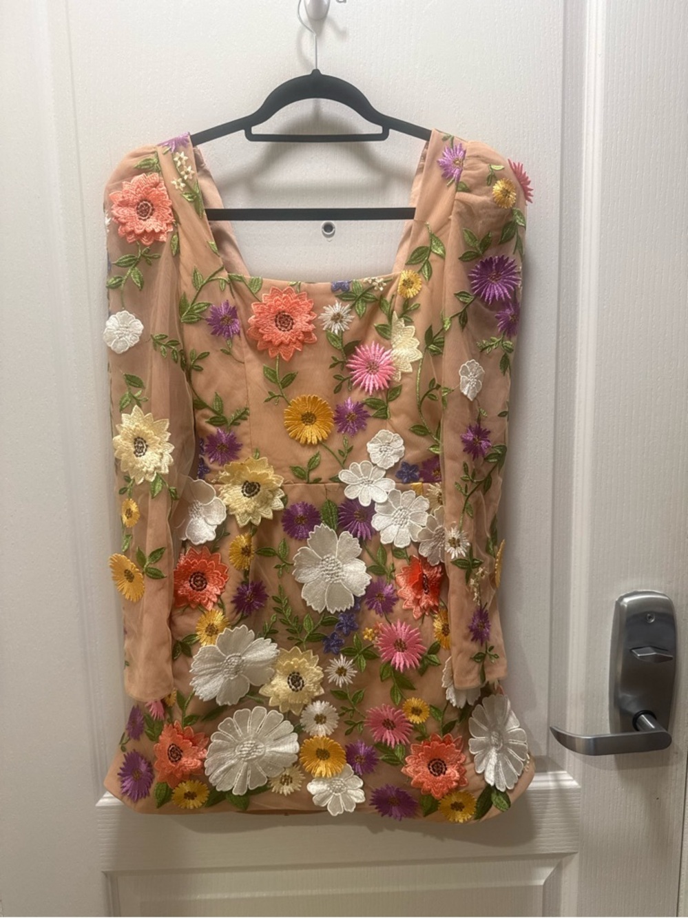 Helsi Ellen Puff-sleeve 3d Floral A-line Mini Dress In Brown size XS Preloved - Picture 6 of 10